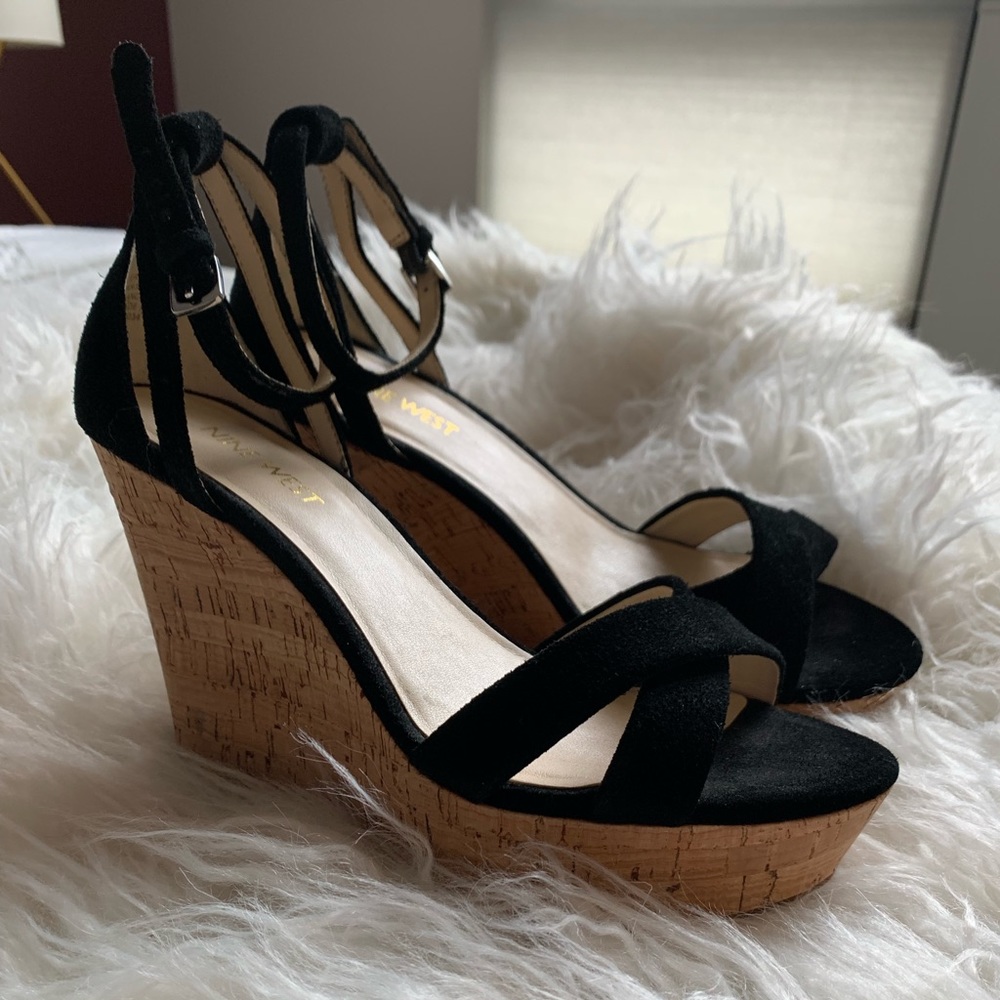 black nine west wedges